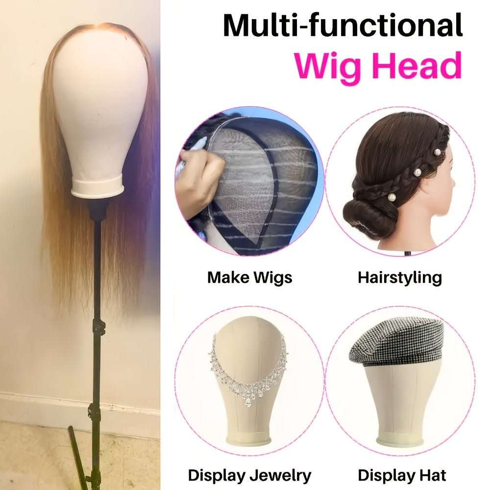Canvas Mannequin Head for Wig Making with Stand 21 22 23 24 Inch – Complete Set with Needles & Wig Caps, Holes for Styling He