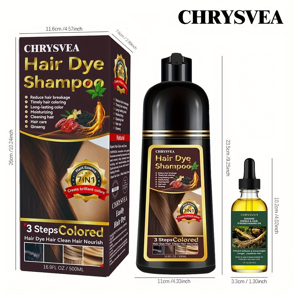 Hair Dye Shampoo, CHRYSVEA 500ml Bottle with 30ml Hair Oil and Nine Shade Options Set for At-Home Color Selection — image 6