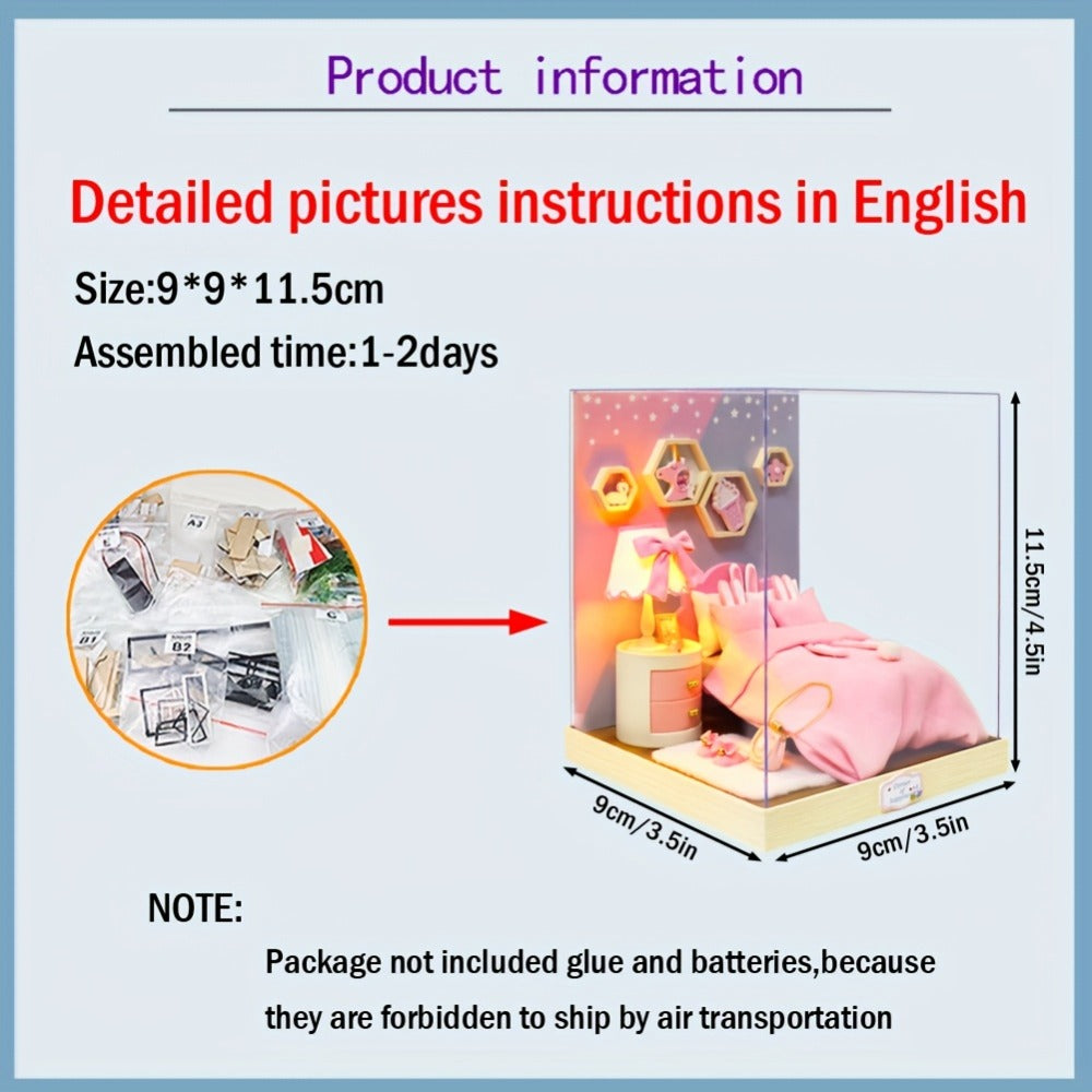 DIY Miniature Dollhouse Kit with Dust Cover Small, Mini House Model No Glue with the Listed Color, Size or Set Options for Ev