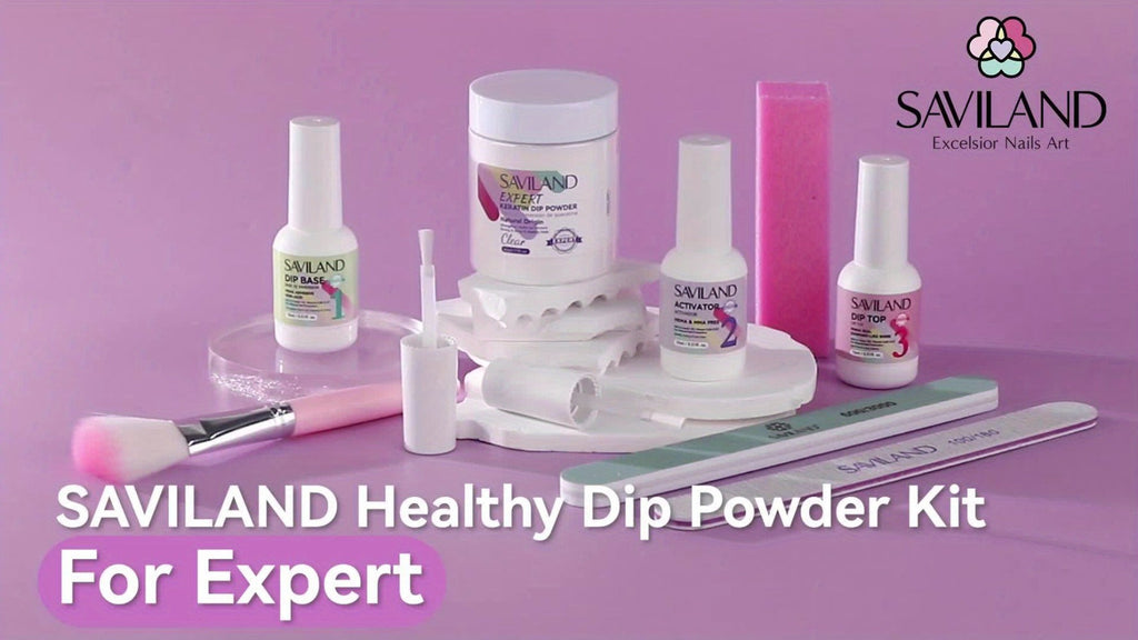 Dip Powder Nail Kit with SAVILAND Label, 60g Clear Powder, Three 15ml Liquids, Files, Buffer and Brush — image 9