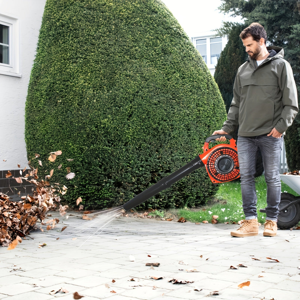 26CC Two-Cycle Gas Leaf Blower in Orange with Handheld Body, Two Straight Tubes, Fuel Container and Funnel — image 4
