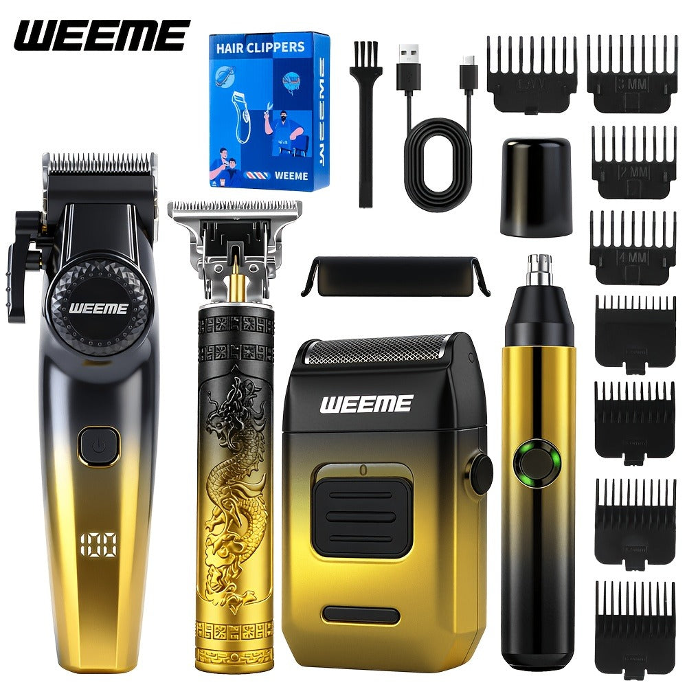 Men's Electric Grooming Kit 4-in-1 – Hair Clipper, Beard Trimmer, Electric Shaver & Nose Hair Trimmer Set, Gradient Design — 