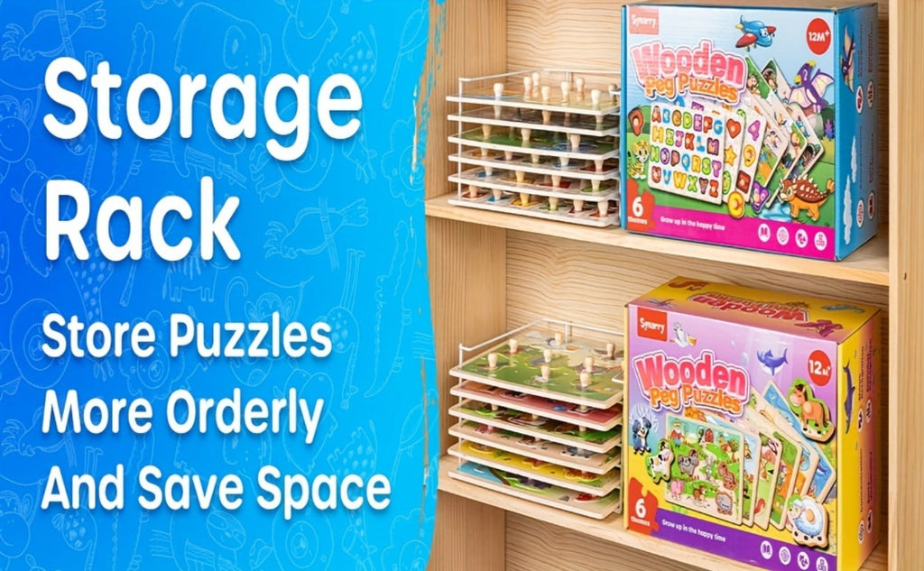Six-Board Wooden Peg Puzzle Set with Metal Storage Rack and Scene or Animal Theme Checkout Options — image 14