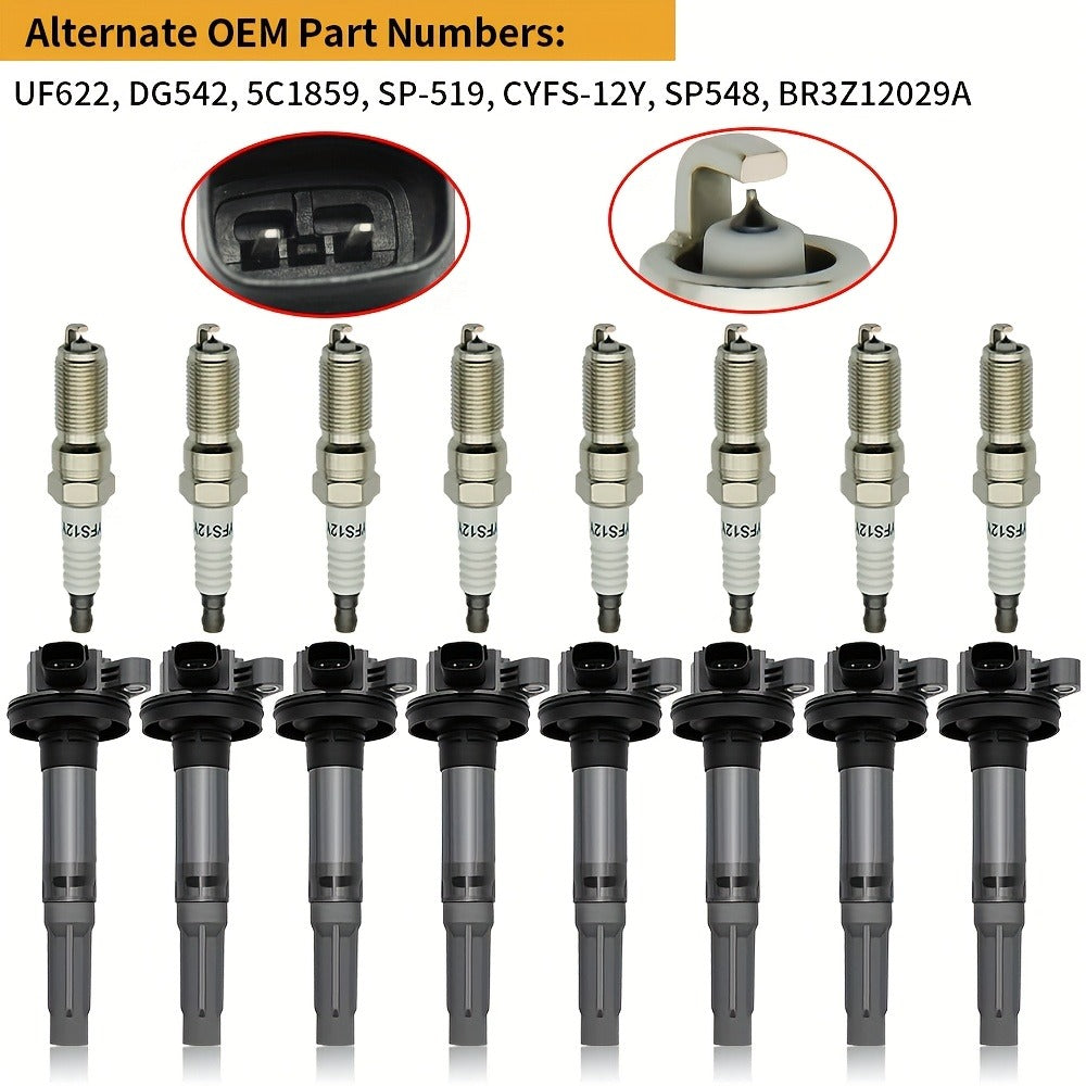 Ignition Coil & Iridium Spark Plug Kit 8-Pack for 2011-2020 Ford F-150 Mustang Lobo 5.0L V8 UF622 SP411 Direct Fit OEM Replac