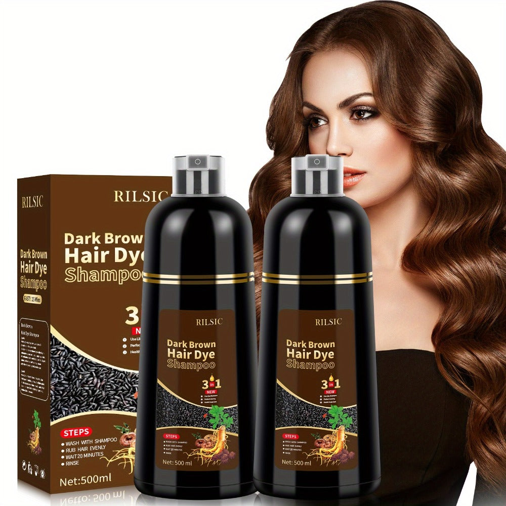 Grey Hair Coverage Shampoo 2 Pack 3-in-1 Herbal Hair Dye Kit with Plant-Based Squalane Colors for Bath Time, Home Spa and Per