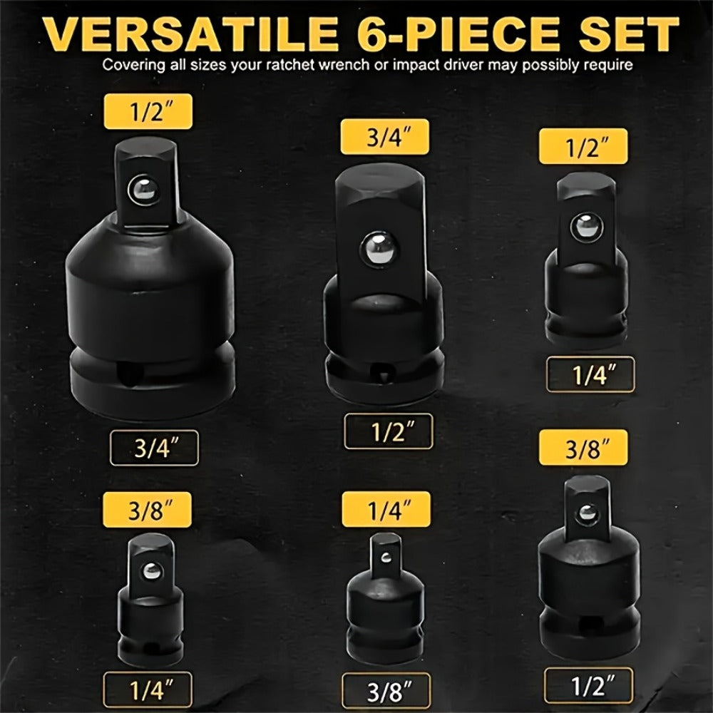 Impact Adapter & Reducer Set 6-Piece – 1/4" 3/8" 1/2" 3/4" Female-to-Male Air Square Drive Conversion Tool | Chrome Molybdenu