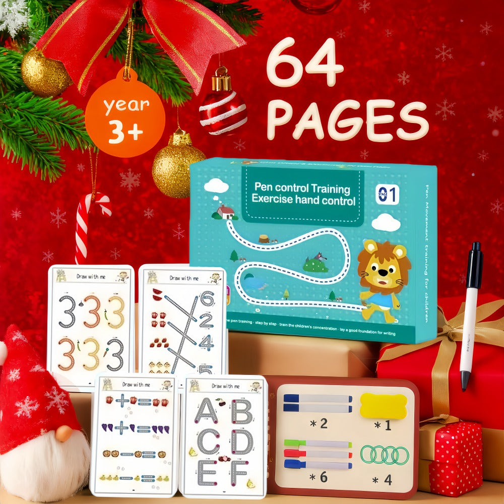 Magic Practice Handwriting & Drawing Book Set for Kids Ages 3-8, 64 Pages Reusable Wipe Clean Workbook with 8 Erasable Pens &