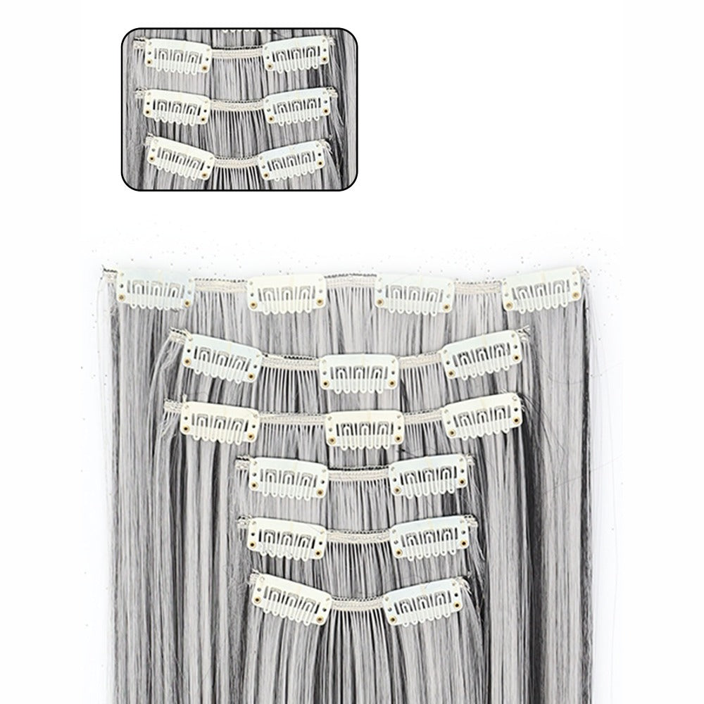 Space Gray Clip In Hair Extensions 6 Piece Set 24 Inch Heat Resistant Synthetic Fiber – Instant Length & Volume for Women | D