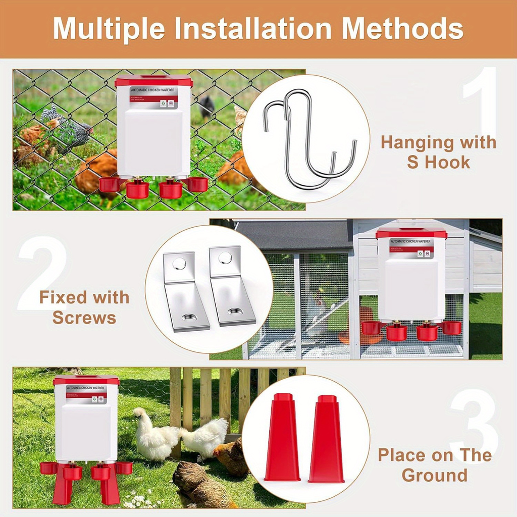 Hose-Connected Automatic Poultry Waterer with Float Valve, Four Cups and Red or Teal Color Options — image 8