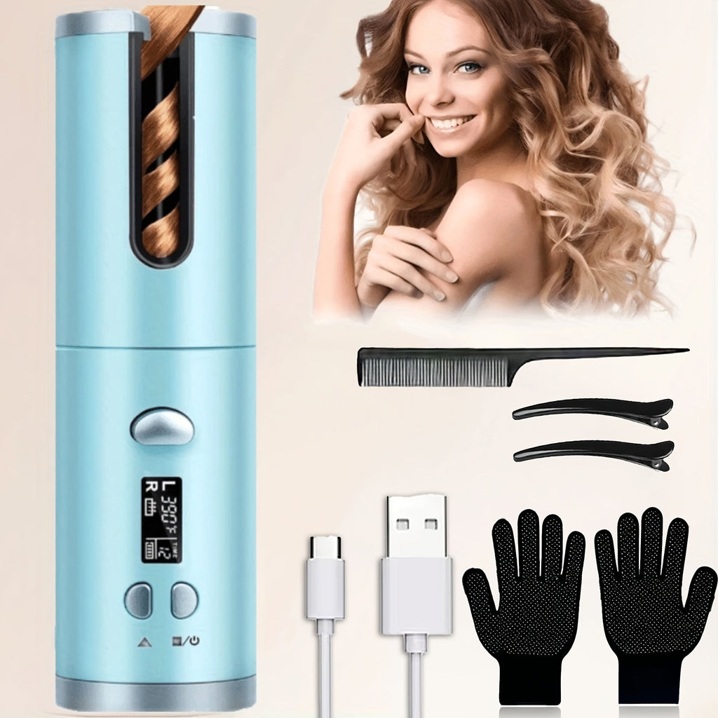 USB-Rechargeable Automatic Curling Chamber with Six Heat Settings, LCD Timer and Four Color Options — image 1