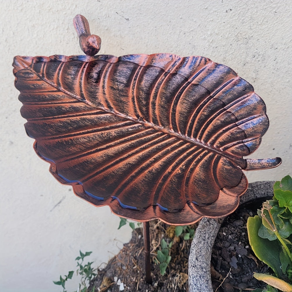 Sculpted Big-Leaf Bird Bath with Ground Stake in Single or Two-Piece Options for Garden Use — image 6