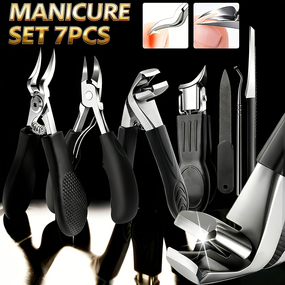 Seven-Piece Toenail Clipper Kit with Angled Nippers, Curved Blade Tool, Nail File and Lifter — image 24