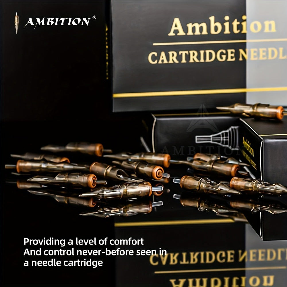 Ambition Tattoo Cartridge Needles 20pcs Professional RL RS RM Sizes with Safety Membrane for Temporary Body Art, Festivals an