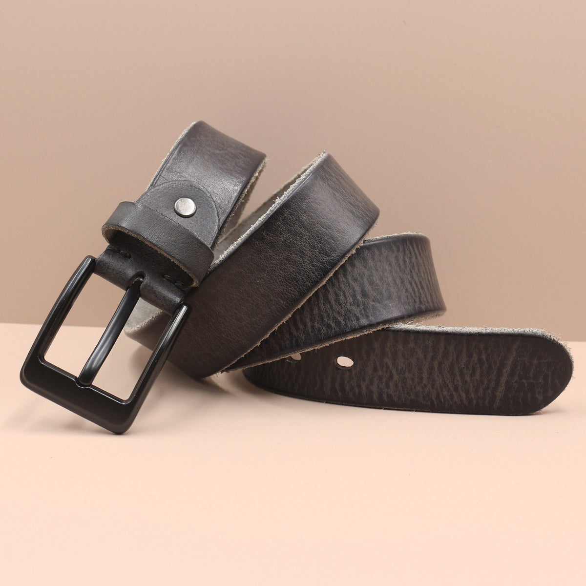 Korean Style Personality Top Layer Leather Pin Buckle Black Buttons Men's Leather Belt
