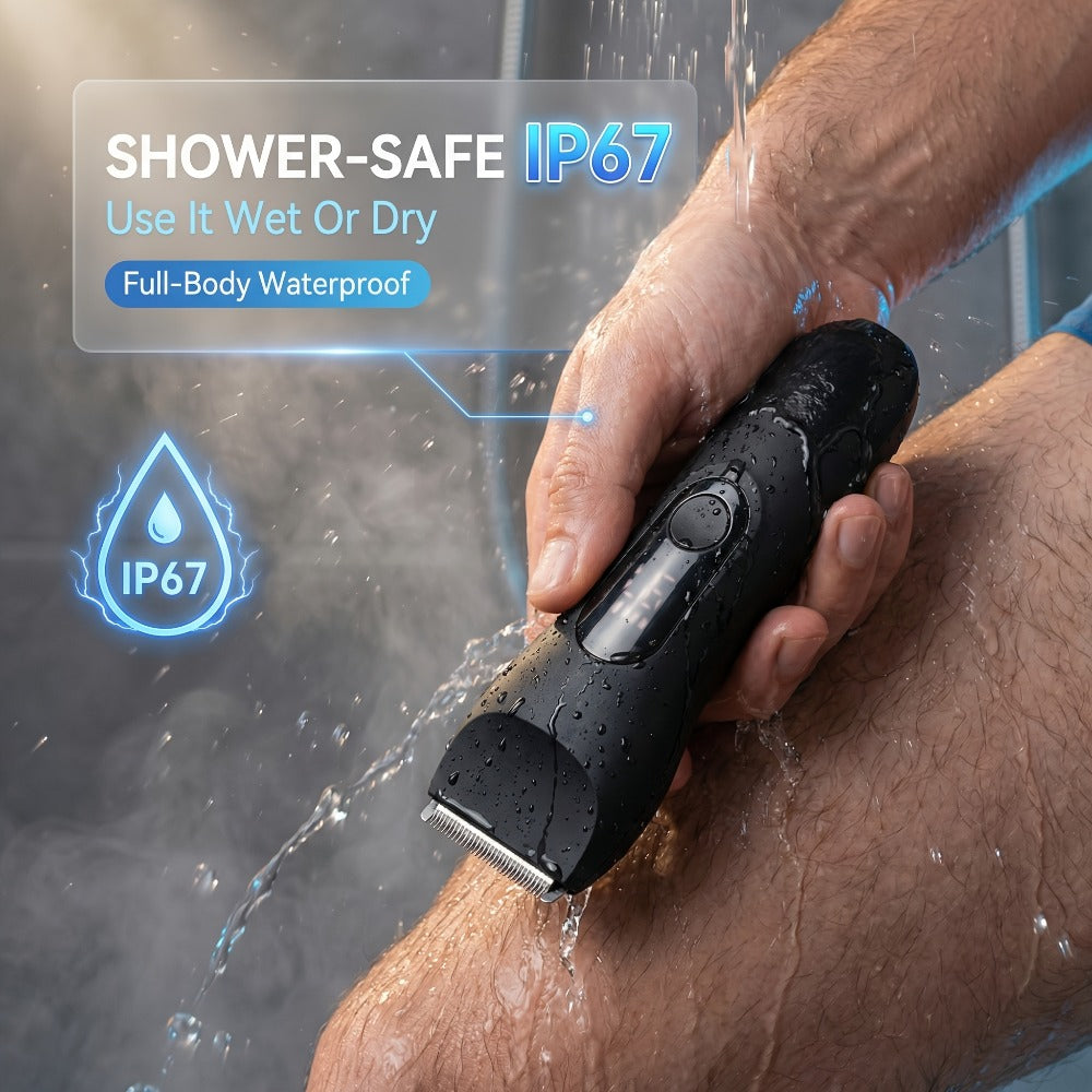 Waterproof Beard Trimmer 5-in-1 Body Grooming Kit for Men IP67 USB Rechargeable Electric Razor with Ceramic Blades LED Displa