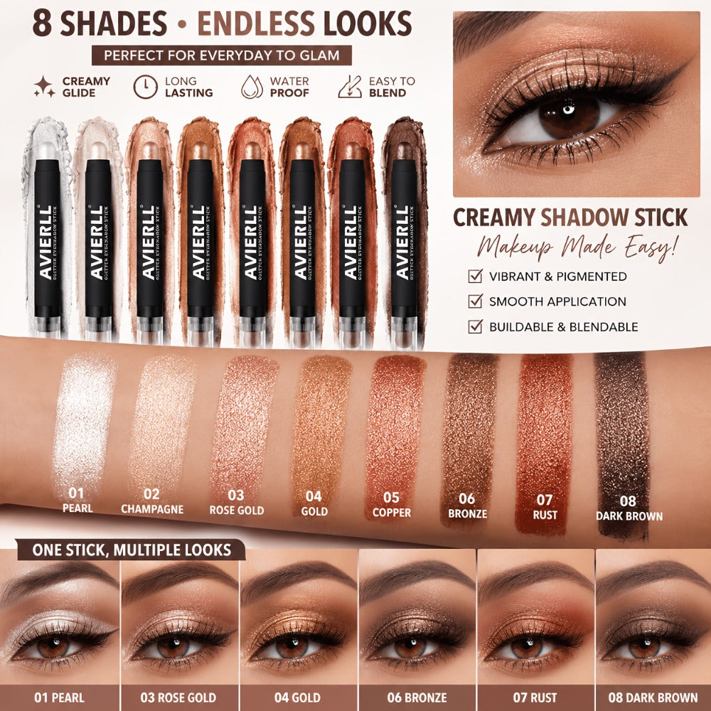 Waterproof Eyeshadow Stick Set 8 Piece, Shimmer, Pearlescent & Matte Eye Shadow Pencils, Creamy Blendable Formula — image 2