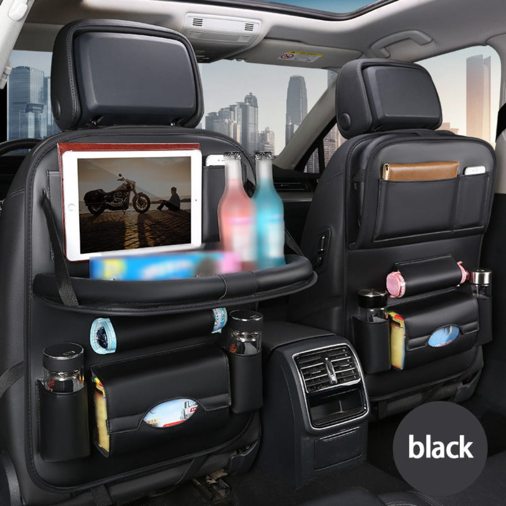 Car Rear Seat Organizer with Foldable Table, Footrest, Cup Holder, Tissue Box & Laptop Base – 2-Piece Premium Back Seat Stora
