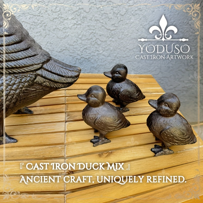 Garden Duck Statue Cast Iron Outdoor Lawn Ornament Rustic Farmhouse Metal Sculpture Mother Duck Ducklings Yard Decor Multiple