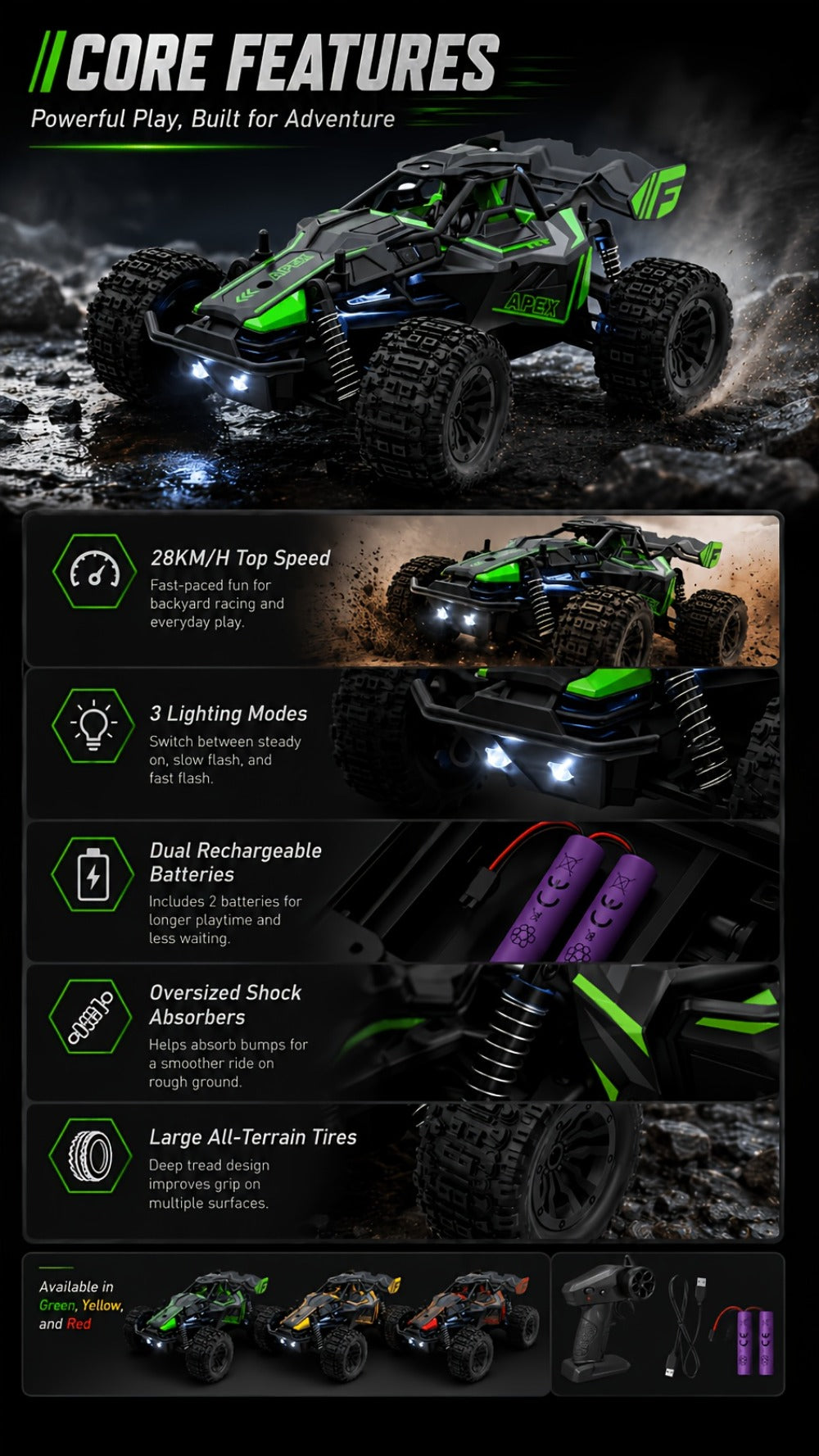 Remote Control Car, 1:20 Scale 4WD Monster Truck with Fast & Furious Green, Speed Yellow or Raffa Red Styles — image 15