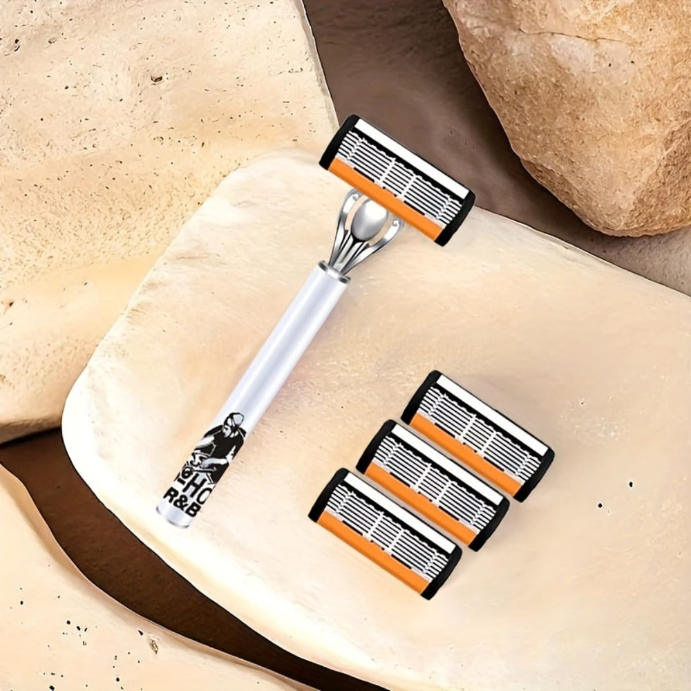 6-Layer Blade Men's Razor Set with Lubricating Strip 2 Handles & 36 or 72 Replacement Blades – Smooth Close Shave Contour-Fit