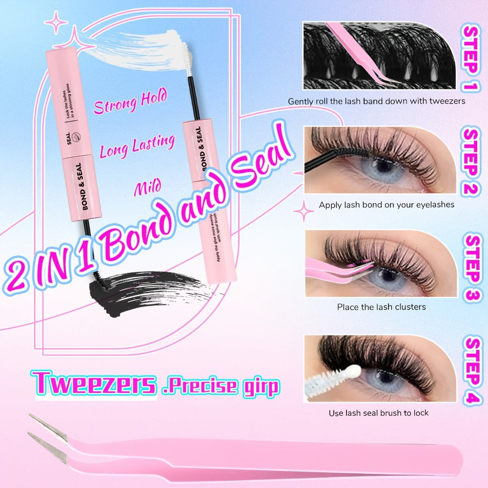 DIY Lash Clusters Gift Set 30D-100D Mixed Length Soft Fluffy Volume Cluster Lashes with Tweezers & Mascara — image 12