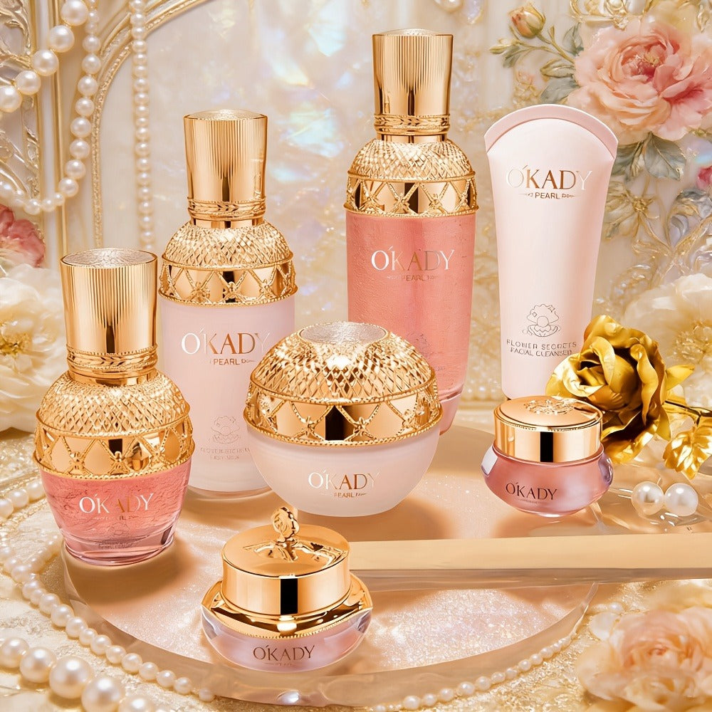 7-Piece Pearl-Themed Skincare Gift Set with Coordinated Facial-Care Bottles and Jars in a Fitted Box — image 8