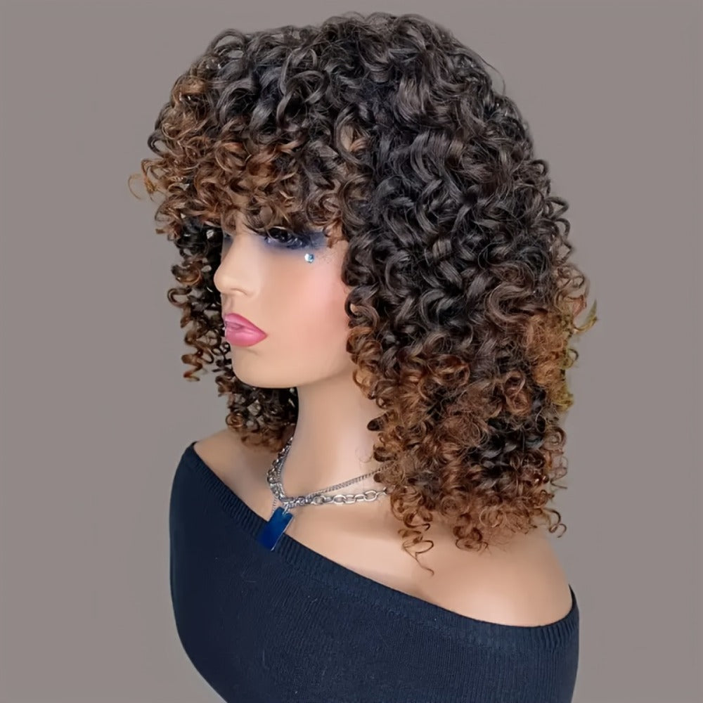 Synthetic Wig 14-Inch Deep-Wave Curly Bob with Bangs, Glueless Elastic-Band Cap for Daily Styling — image 5