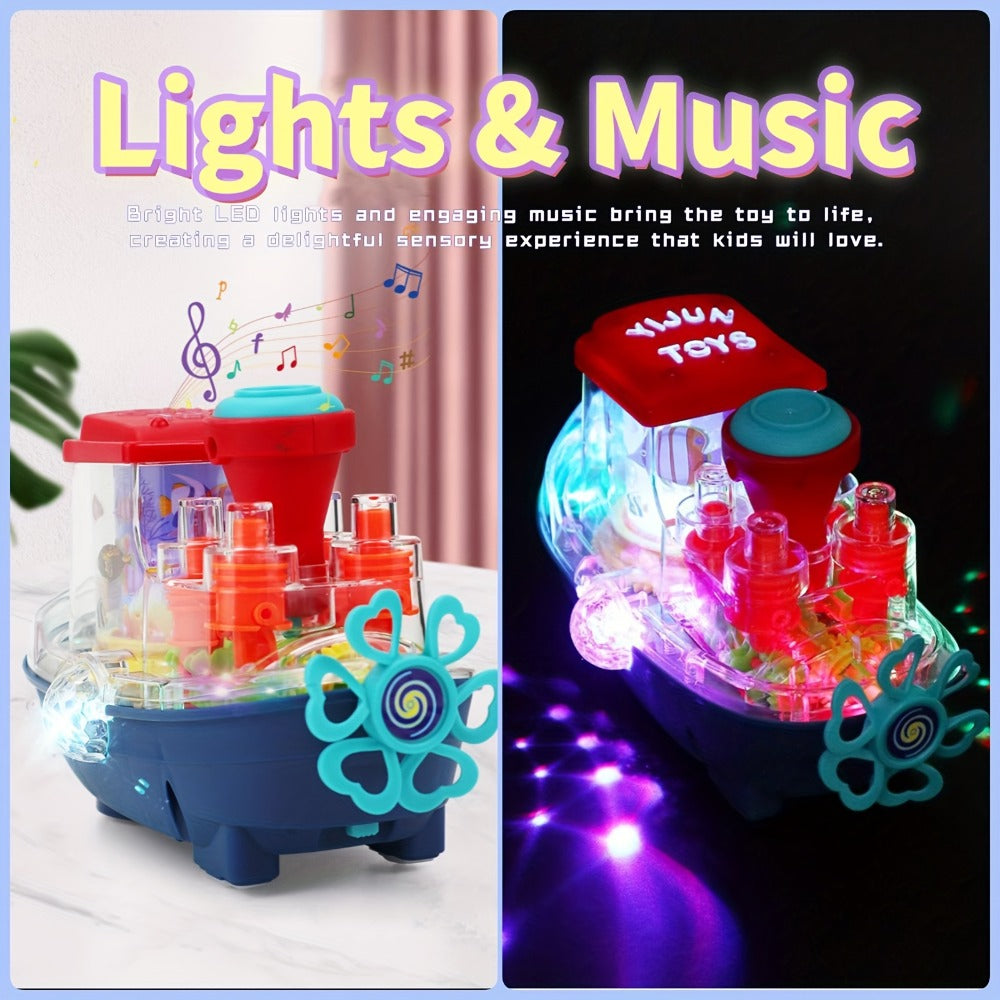 Interactive Sensory Boat Toy for Toddlers 2+, Underwater Ocean Theme with Fish & Coral, Rotating Scroll Screen & Music — imag