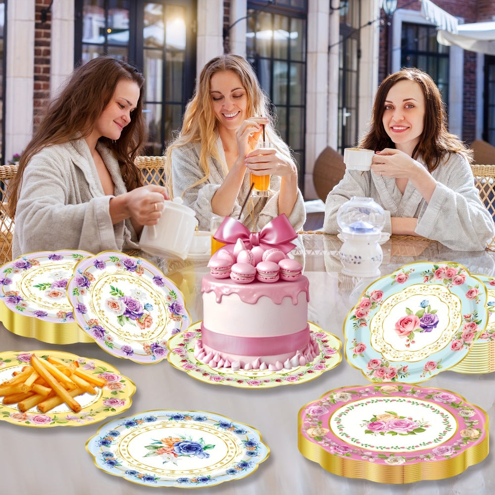 Floral Paper Plate Party Supplies Pack with 48 Botanical-Print Plates in Six Coordinated Designs — image 4