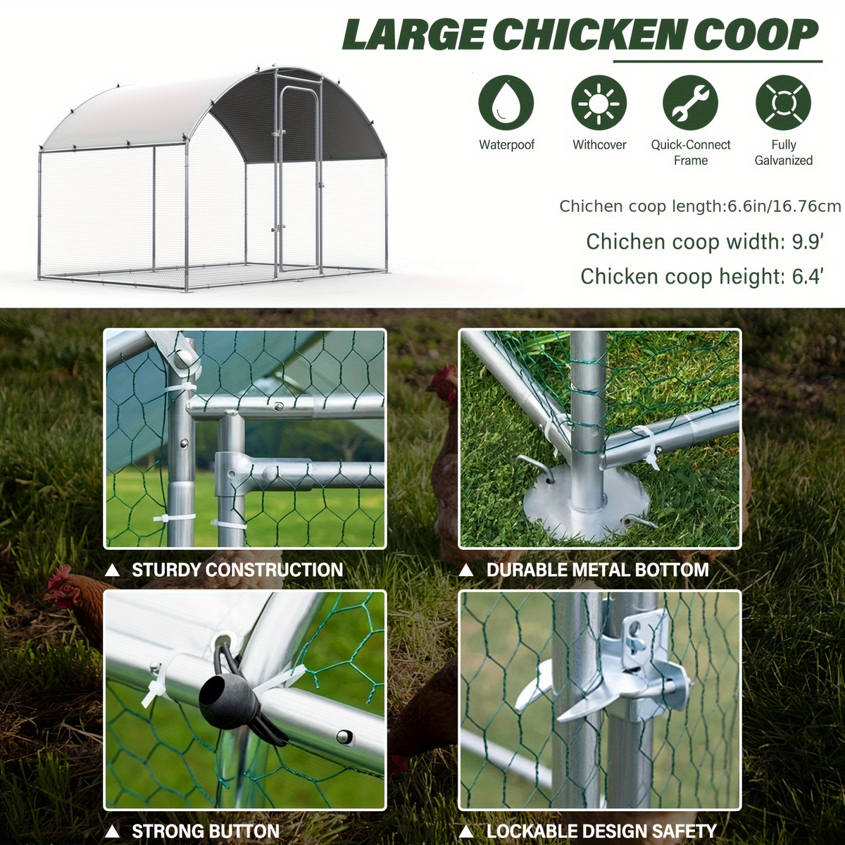 Walk-in Chicken Pen Large Metal Outdoor Poultry Enclosure Cover Yard Cage for Chickens Ducks Rabbits 3 Sizes Available — imag