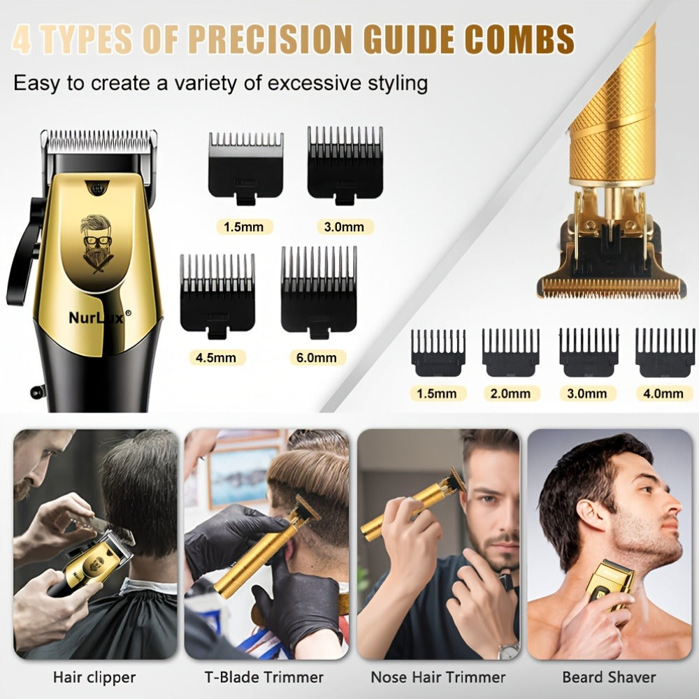 Hair Clipper Set for Men USB Rechargeable – LCD Display Cordless Trimmer, Guide Combs & Cleaning Brushes, Professional Home H