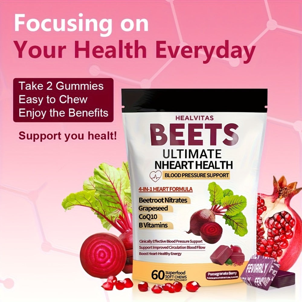 Beetroot Gummies with CoQ10 & Multi-Vitamins, 4-in-1 Heart Health & Blood Pressure Support Supplement — image 2