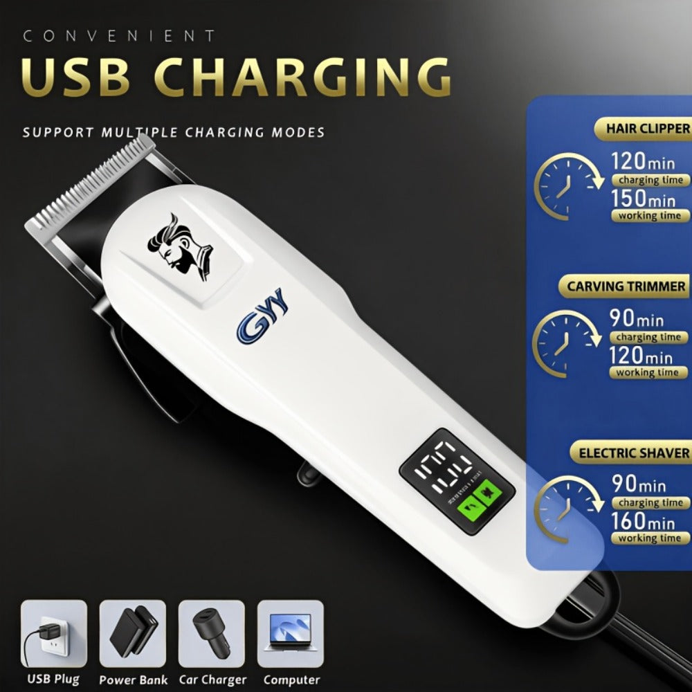 Hair Clipper Kit with Scissors for Home & Salon – Professional Stainless Steel Blade, Digital Display, USB Rechargeable Hair 