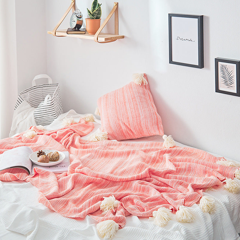 Knitted Ball Sofa Cover Blanket Tassel Blanket