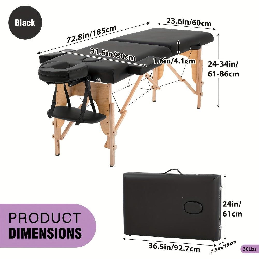 2-Fold Portable Massage Table with Face Cradle & Carrying Bag, Adjustable Height PU Leather Lash Bed — image 6