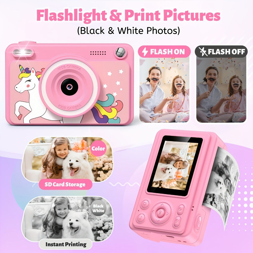 Kids Instant Print Camera with Cartoon Unicorn or Dinosaur Design, Paper Rolls, Color Pens and Four Color Options — image 13