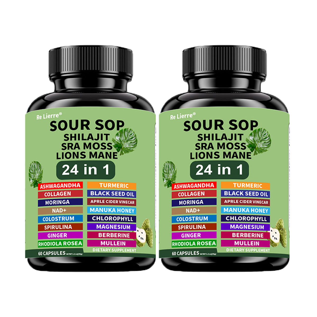 Dietary Supplement Sea Moss 24-in-1 Capsules with Soursop, Lion’s Mane and Shilajit, One or Two Bottles — image 15