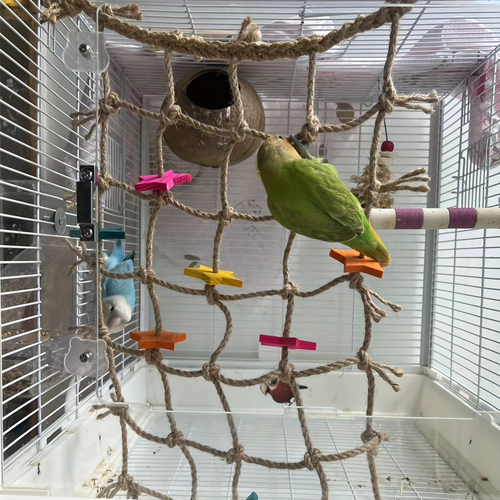Hemp Rope Bird Climbing Net with Colorful Star Foot Shapes and Hanging Loops for Parakeet and Parrot Cages — image 5