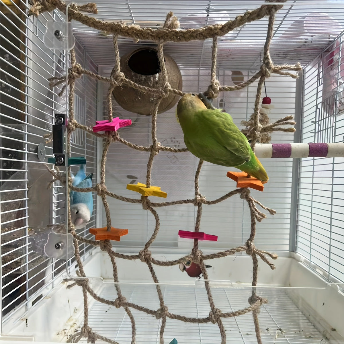 Hemp Rope Bird Climbing Net with Colorful Star Foot Shapes and Hanging Loops for Parakeet and Parrot Cages — image 5
