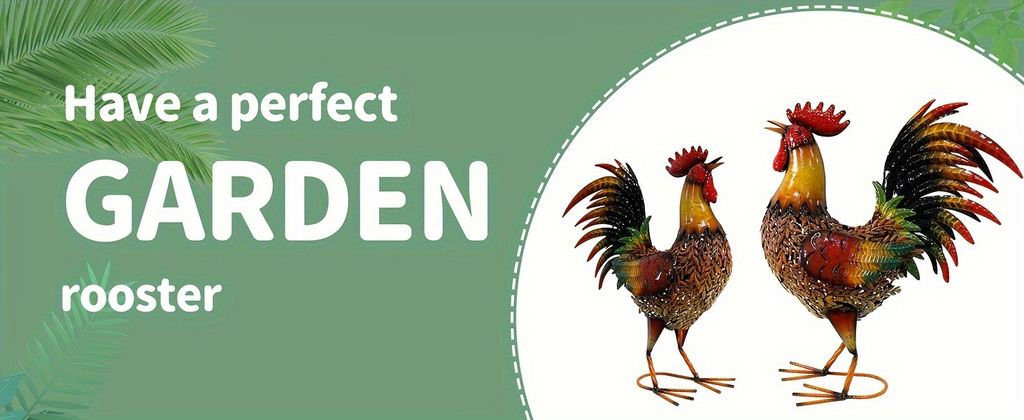 Metal Rooster Garden Stake Colorful Farmhouse Chicken Sculpture Outdoor Lawn Yard Decor Art Ornament Housewarming Gift 19 Inc