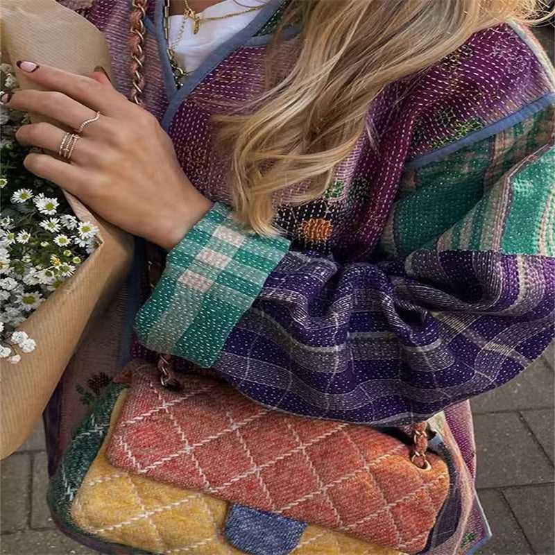 Mid-length Multicolor Printing Cotton Coat Jacket Women