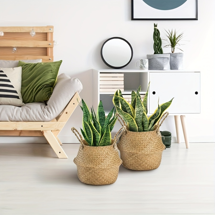 Rattan Bamboo Storage Baskets 2-Pack with Handles, Foldable 12.6 x 11.02-Inch Handheld Organizers — image 4