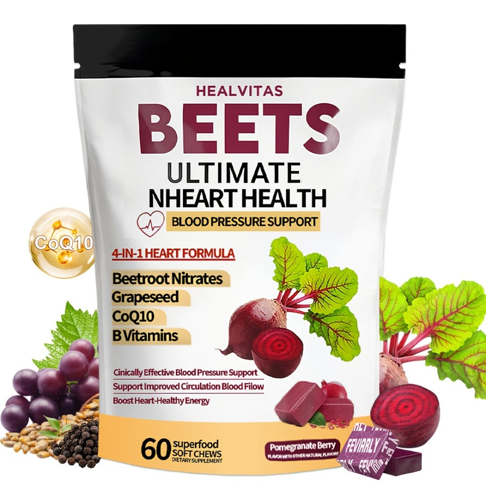 Beetroot Gummies with CoQ10, Grape Seed Extract & Multivitamins, Blood Pressure Support, Heart Health — image 1
