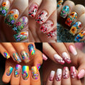 Press On Nails 120-Piece Medium Square Set with Glossy Floral and Striped Designs in Five Packs — image 1