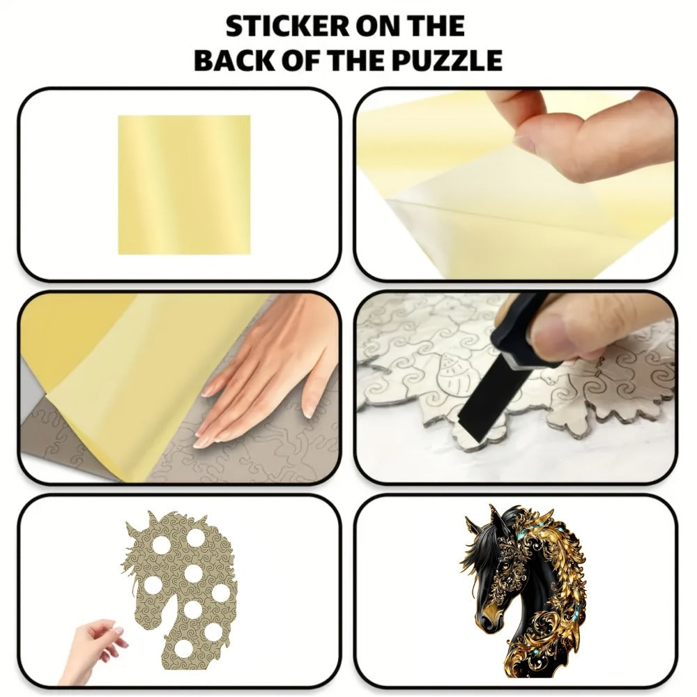 Ornate Horse Silhouette Wooden Jigsaw Puzzle with Gold-Tone Scrollwork in Three Size Options for Display — image 5