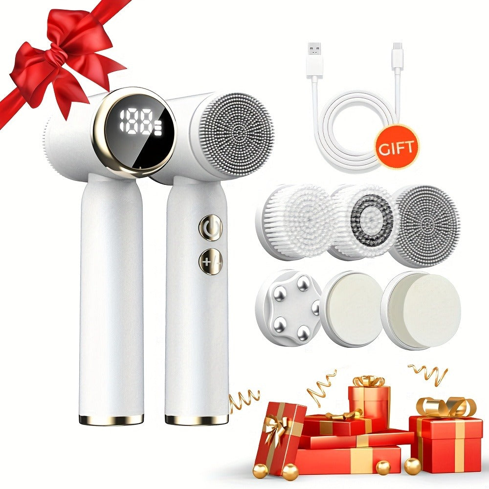 EMS Microcurrent Face Massager Device V-Face Lifting Double Chin Reducer Neck Rejuvenation 6-in-1 Brush Heads for Home or Sal