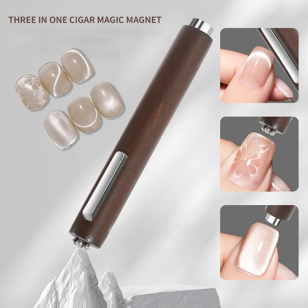 Cat Eye Nail Magnet Set 3Pcs 6-in-1 Magnetic Nail Art Tool – Pentagram Heart Round Cigar Magnets for Cat Eye Gel Polish Linea