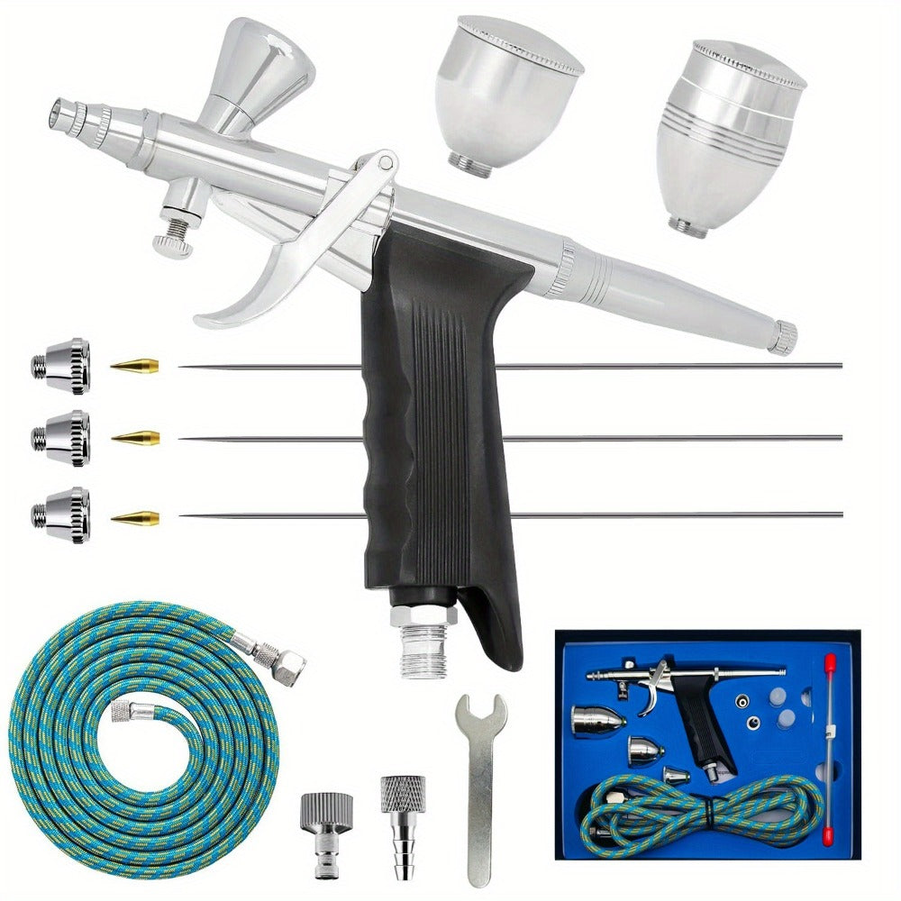 Double-Action Trigger Airbrush Kit with 0.3, 0.5 and 0.8 mm Nozzles, Three Cups and Pictured 6 ft Hose — image 7