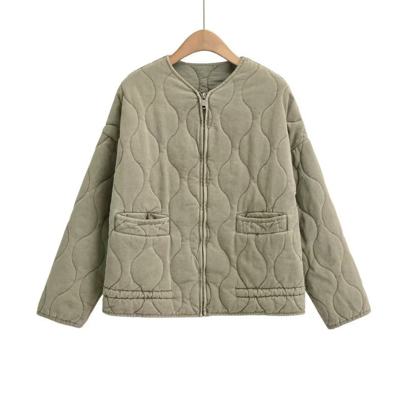 Large Pocket Lace-up Long Sleeve Cotton Coat Jacket Washed Cotton-padded Coat For Women