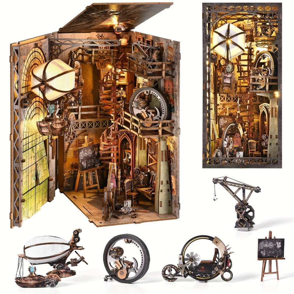 Book Nook Kit DIY Wooden 3D Puzzle Corner Alley Bookshelf Insert Miniature Street Scene Home Decor Handmade Gift for Adults T